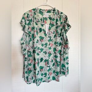 Liz Claiborne size 3x NWT Green Flutter Sleeve Blouse with Mandarin Collar
